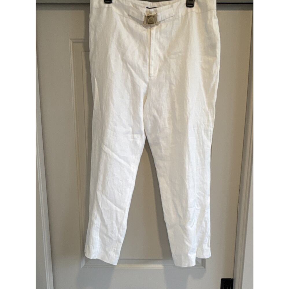 Chaps Linen 100% Flat Front, Gold Buckle, Women's Capris. Lined. Sz 12 Resort